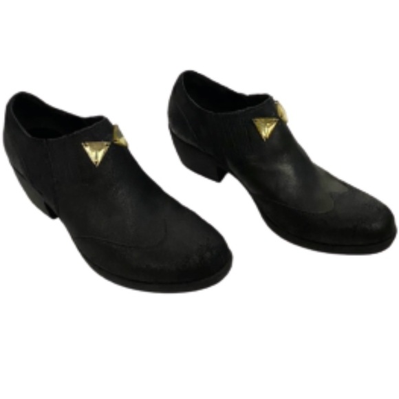 Korks Black Leather Embellished Wingtip Booties - Picture 1 of 14